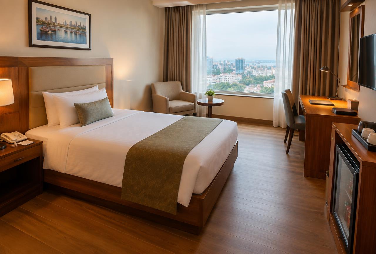 Deluxe Single — Bedroom with sitting corner (illustrative)