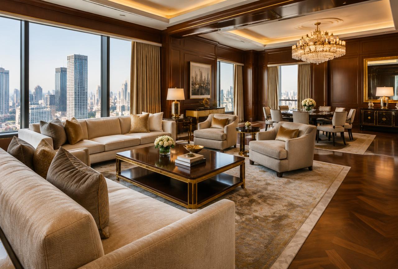Presidential Suite — Living & dining room (illustrative)